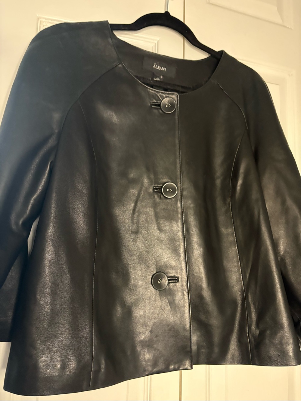 Alfani Black Leather Button-Front Jacket